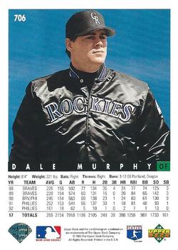 1993 Upper Deck #706 Dale Murphy Back