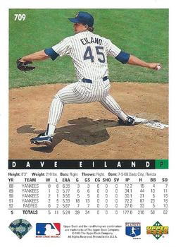 1993 Upper Deck #709 Dave Eiland Back
