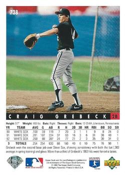 1993 Upper Deck #738 Craig Grebeck Back