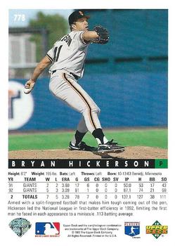 1993 Upper Deck #778 Bryan Hickerson Back