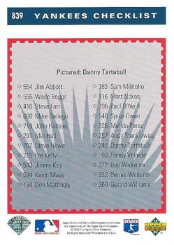 1993 Upper Deck #839 Danny Tartabull Back