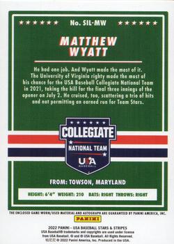 2022 Panini USA Baseball Stars & Stripes - USA Baseball Silhouettes Signatures Jerseys Prime #SIL-MW Matthew Wyatt Back