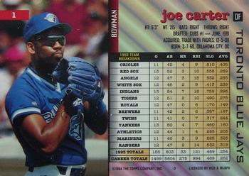 1994 Bowman #1 Joe Carter Back