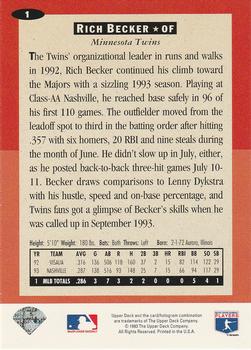 1994 Collector's Choice #1 Rich Becker Back