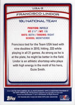 2010 Topps USA Baseball #USA-5 Francisco Lindor  Back