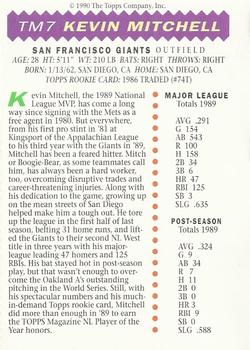 1990 Topps Magazine #TM7 Kevin Mitchell Back