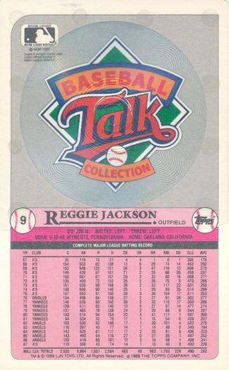 1989 Topps/LJN Baseball Talk #9 Reggie Jackson Back