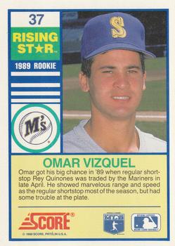 1990 Score Rising Stars #37 Omar Vizquel Back