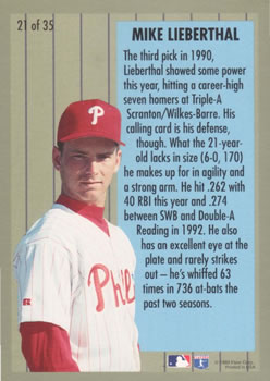 1994 Fleer - Major League Prospects #21 Mike Lieberthal Back