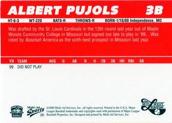 2000 Multi-Ad Midwest League Top Prospects (Numbered Oval Logo) #20 Albert Pujols Back