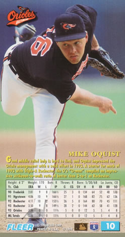 1994 Fleer Extra Bases #10 Mike Oquist Back