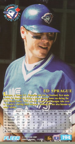 1994 Fleer Extra Bases #194 Ed Sprague Back