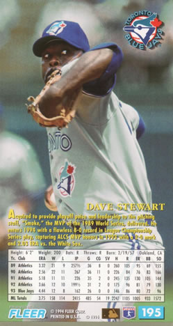 1994 Fleer Extra Bases #195 Dave Stewart Back