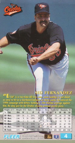 1994 Fleer Extra Bases #4 Sid Fernandez Back