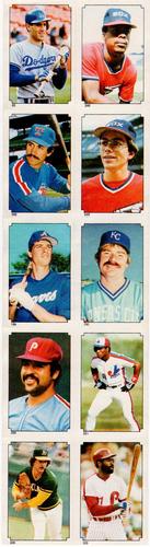 1984 Topps Stickers - Test Strips #85/123/199/201/245/249/289/290/335 Mike Marshall / Rudy Law / Wayne Tolleson / Vance Law / Dale Murphy / Dan Quisenberry / Al Holland / Tim Raines / Tom Underwood / Garry Maddox Front