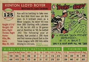 1955 Topps #125 Ken Boyer Back