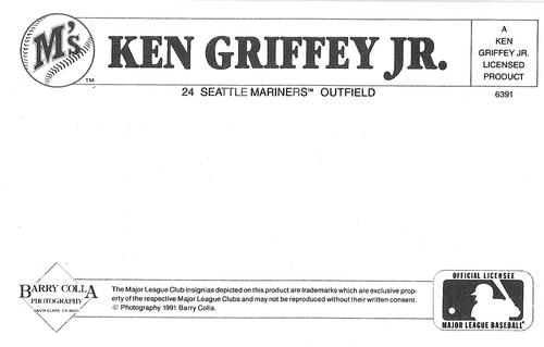 1991 Barry Colla Ken Griffey Jr. Postcards #6391 Ken Griffey Jr. Back