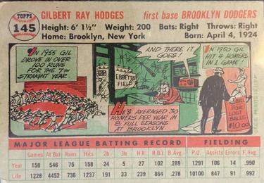 1956 Topps #145 Gil Hodges Back