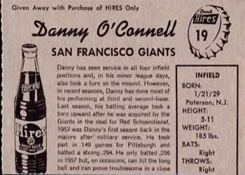 1958 Hires Root Beer #19 Danny O'Connell Back