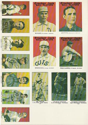 1978 Dover Publications Hall of Fame Cards Reprints - Panels #17 / 19 / 70 / 167 / NNO Bender / Griffith / Bresnahan / Clarke / Roush / Stengel / Robinson / McGinnity / Wallace / Chesbro / Young / Lajoie / Waddell / Kelley Front