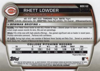 2023 Bowman Draft Sapphire Edition - Yellow #BDC-52 Rhett Lowder Back