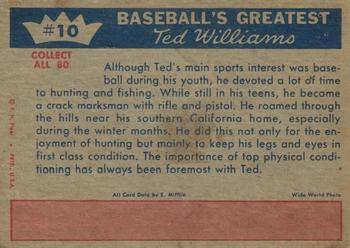 1959 Fleer Ted Williams #10 Ted Williams Back