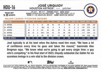 2024 Topps Houston Astros #HOU-16 José Urquidy Back