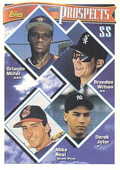 1994 Topps #158 SS Prospects (Orlando Miller / Brandon Wilson / Derek Jeter / Mike Neal) Front
