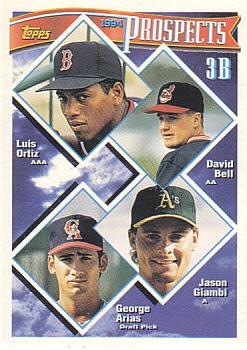 1994 Topps #369 3B Prospects (Luis Ortiz / David Bell / Jason Giambi / George Arias) Front