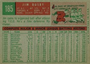 1959 Topps #185 Jim Busby Back