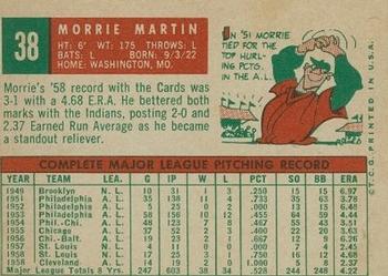 1959 Topps #38 Morrie Martin Back