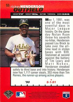 1995 Collector's Choice - Gold Signature #53 Rickey Henderson Back