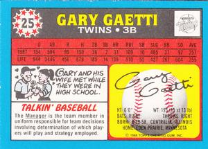 1988 Topps UK Minis #25 Gary Gaetti Back