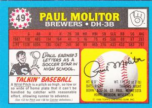 1988 Topps UK Minis #49 Paul Molitor Back