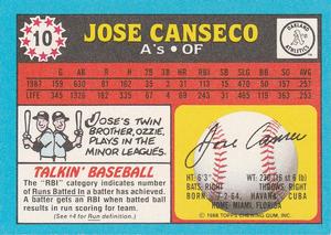 1988 Topps UK Minis #10 Jose Canseco Back