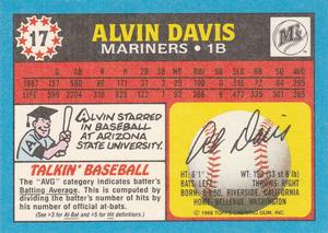 1988 Topps UK Minis #17 Alvin Davis Back