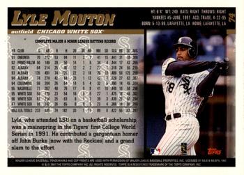 1998 Topps - Inaugural Devil Rays #74 Lyle Mouton Back