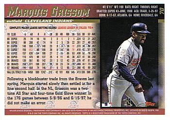 1998 Topps - Inaugural Devil Rays #70 Marquis Grissom Back