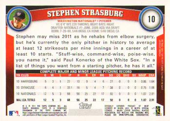 2011 Topps #10 Stephen Strasburg Back