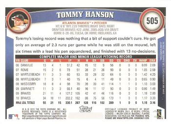 2011 Topps #505 Tommy Hanson Back