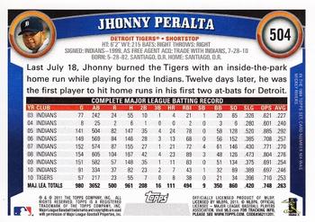 2011 Topps #504 Jhonny Peralta Back