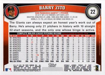 2011 Topps #22 Barry Zito Back