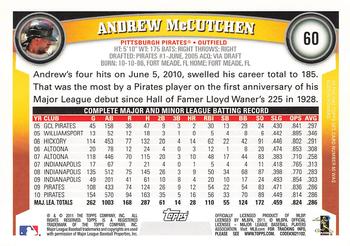 2011 Topps #60 Andrew McCutchen Back