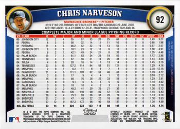 2011 Topps #92 Chris Narveson Back