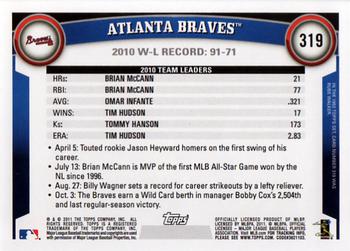 2011 Topps #319 Atlanta Braves Back
