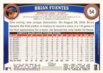 2011 Topps #54 Brian Fuentes Back