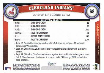 2011 Topps #68 Cleveland Indians Back
