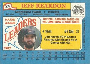 1988 Topps Major League Leaders Minis #24 Jeff Reardon Back