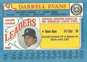 1988 Topps Major League Leaders Minis #10 Darrell Evans Back