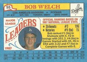 1988 Topps Major League Leaders Minis #55 Bob Welch Back